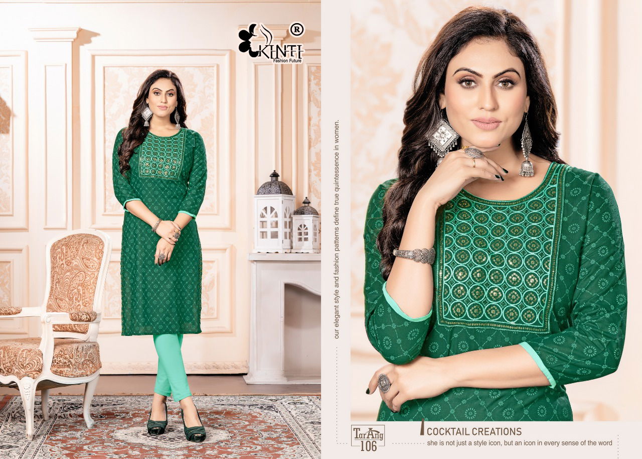 Kinti Tarang Rayon Slub Print Ethnic Wear Embroidery Kurti Collection